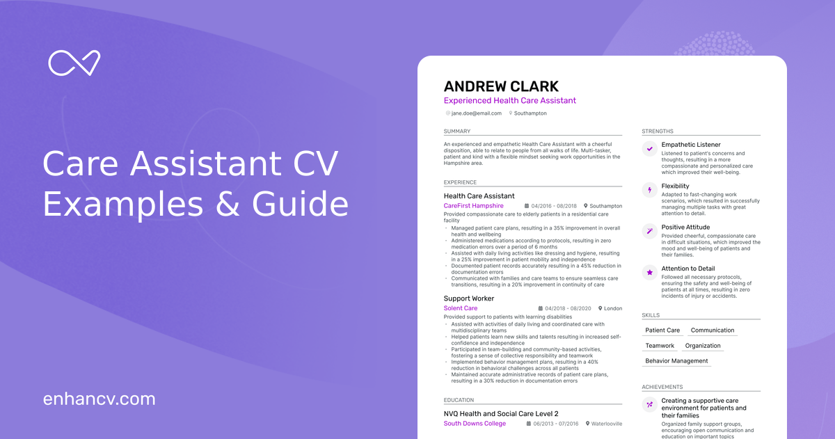 3 Care Assistant CV Examples for 2024