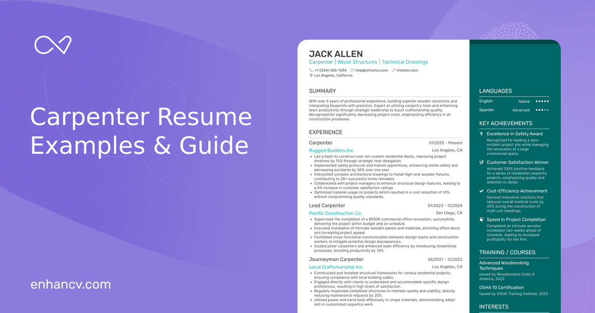 19 Carpenter Resume Examples, Templates & Guide for 2026