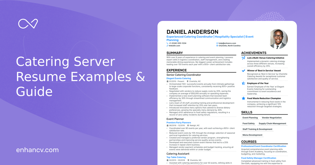 10 Catering Server Resume Examples & Guide for 2024