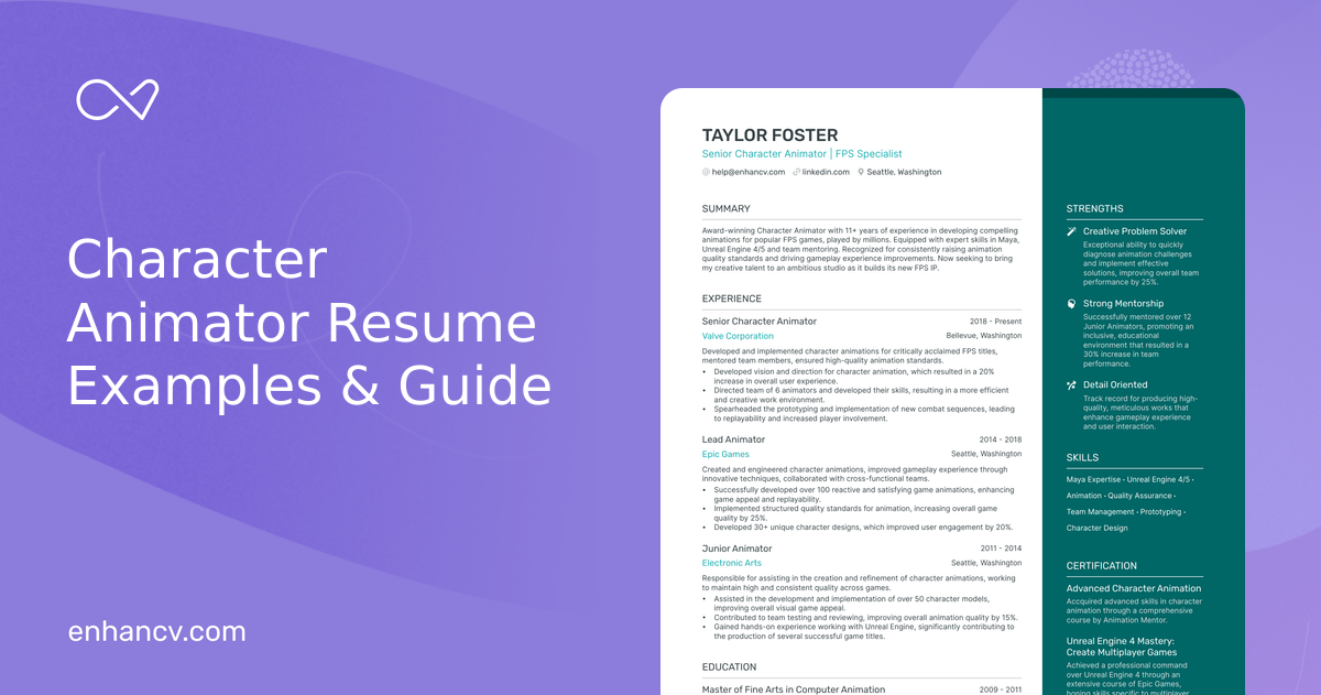 10 Character Animator Resume Examples & Guide for 2024