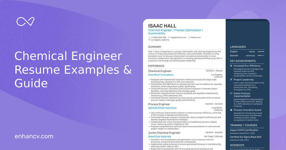 19 Chemical Engineer Resume Examples & Guide for 2026