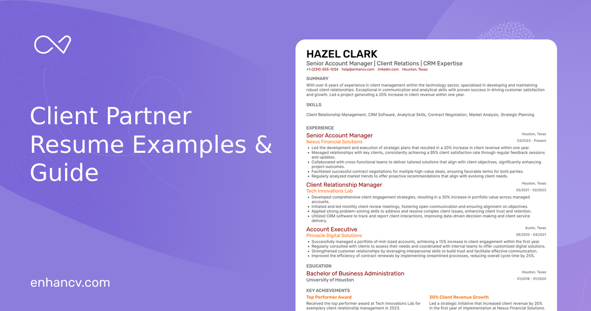 10 Client Partner Resume Examples & Guide for 2026