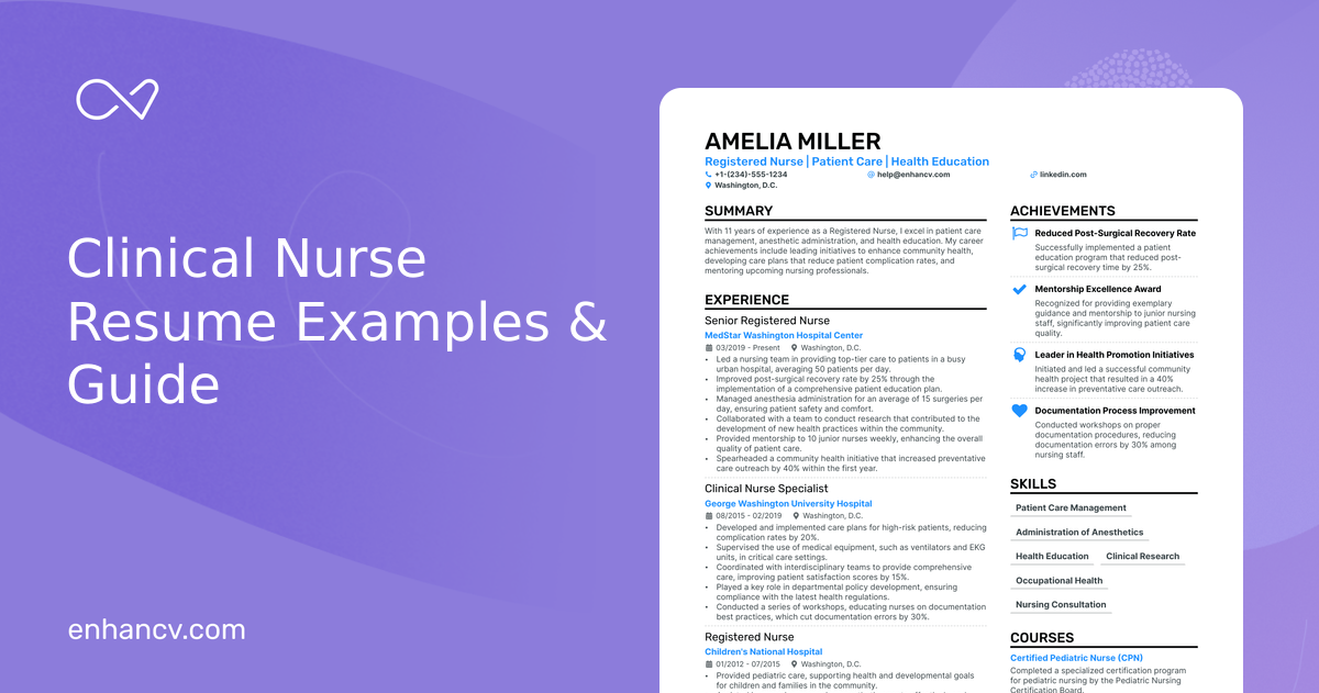 10 Clinical Nurse Resume Examples, Templates & Guide for 2026