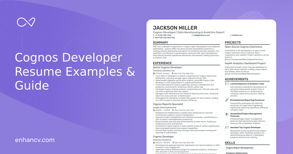 10 Cognos Developer Resume Examples & Guide for 2026