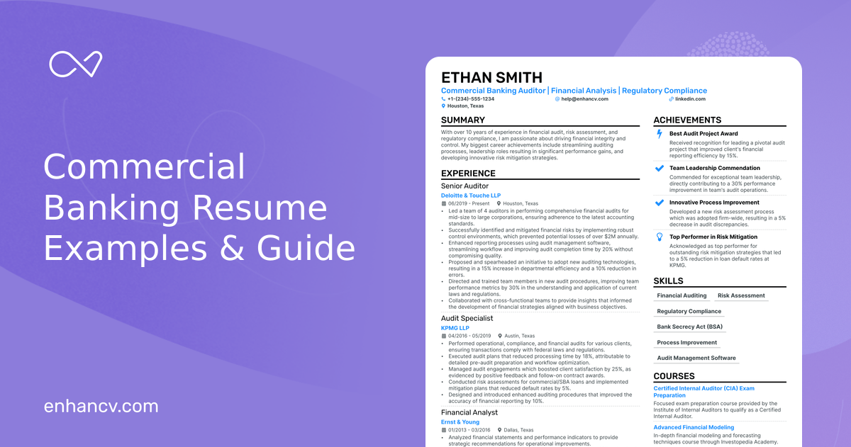 10 Commercial Banking Resume Examples & Guide for 2024