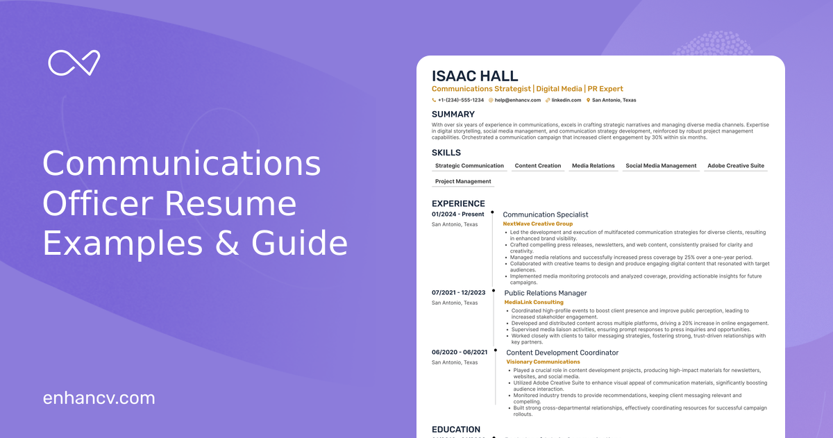 Code Officer Resume Examples 10 Communications Officer Resume Examples & Guide for 2026