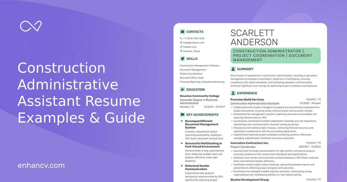 10 Construction Administrative Assistant Resume Examples & Guide for 2026