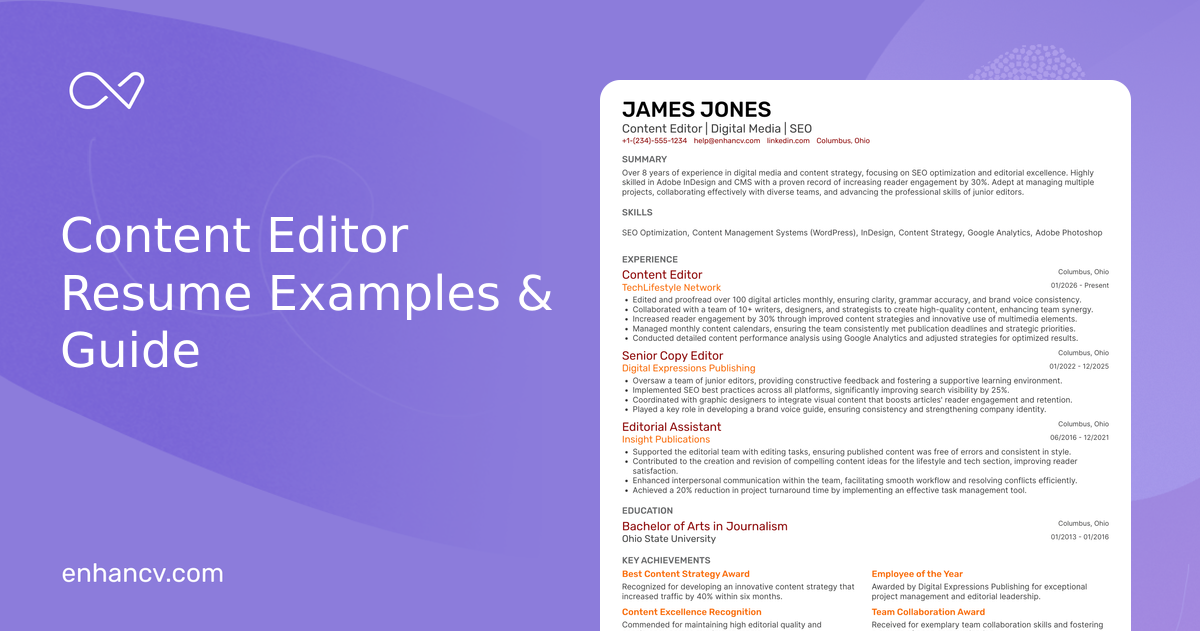 10 Content Editor Resume Examples & Guide for 2025