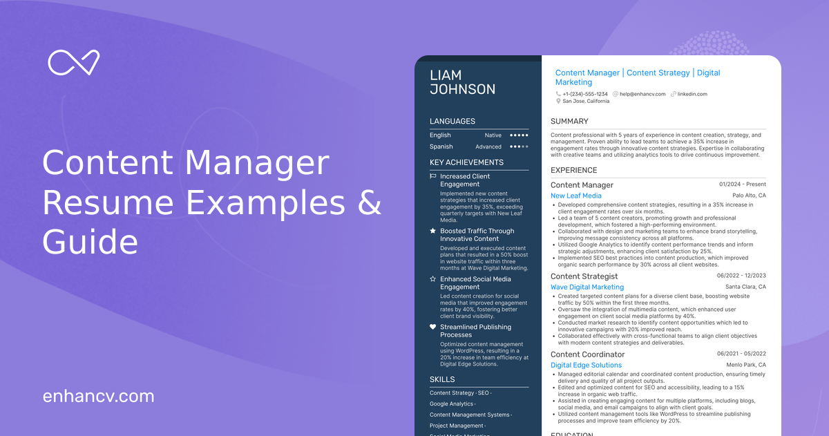 26 Content Manager Resume Examples & Guide for 2026