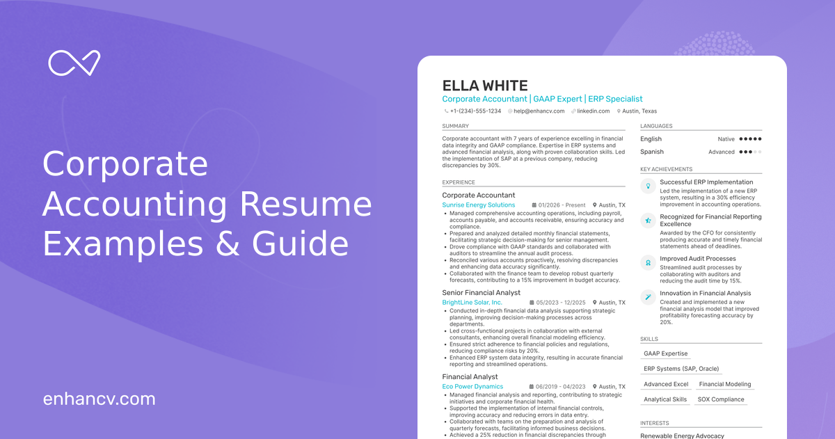 10 Corporate Accounting Resume Examples & Guide for 2026