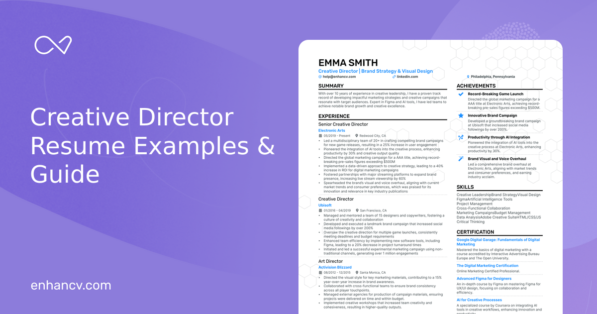 7 Creative Director Resume Examples & Guide for 2024