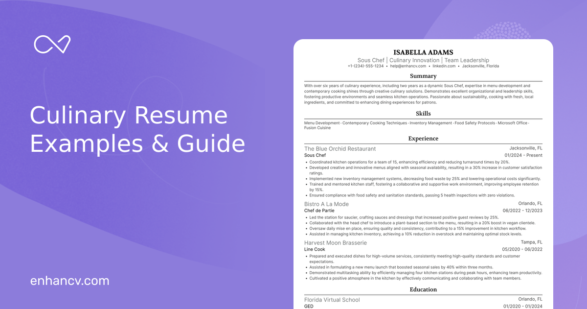 22 Culinary Resume Examples & Guide for 2026