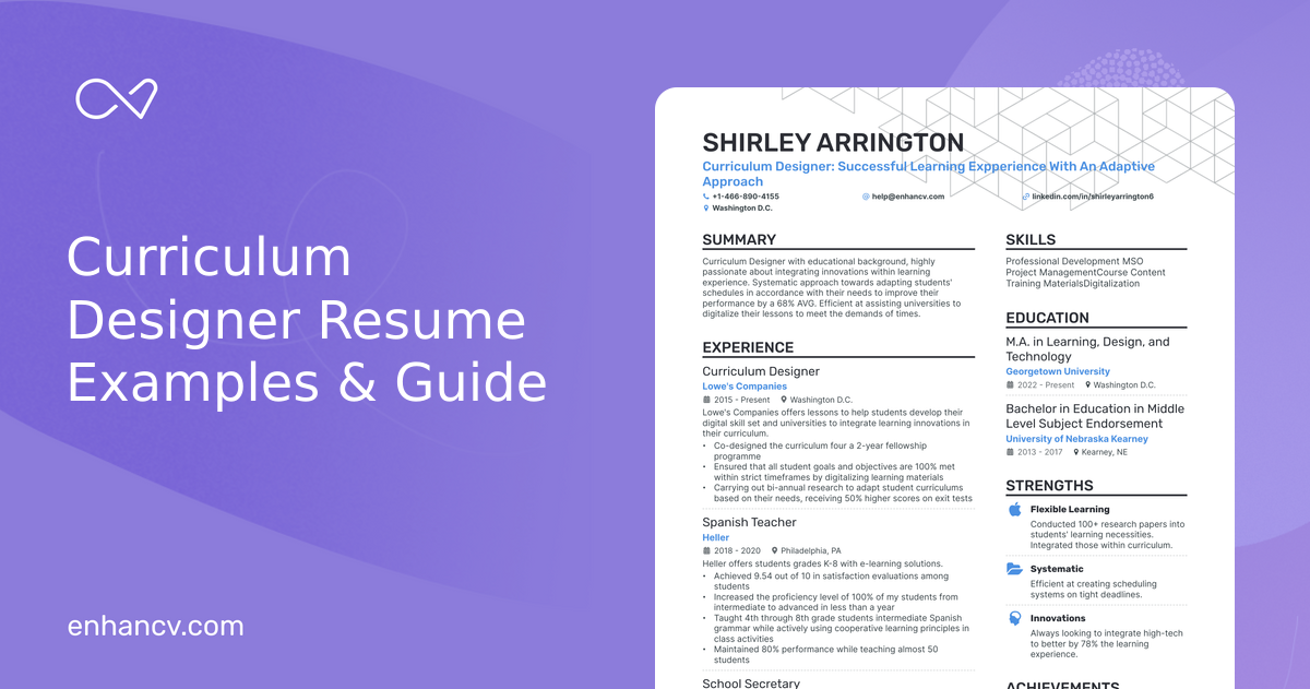 5 Curriculum Designer Resume Examples & Guide for 2024