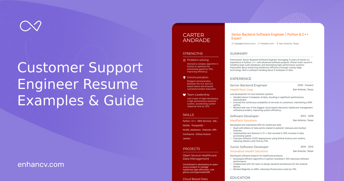 5 Customer Support Engineer Resume Examples & Guide for 2024