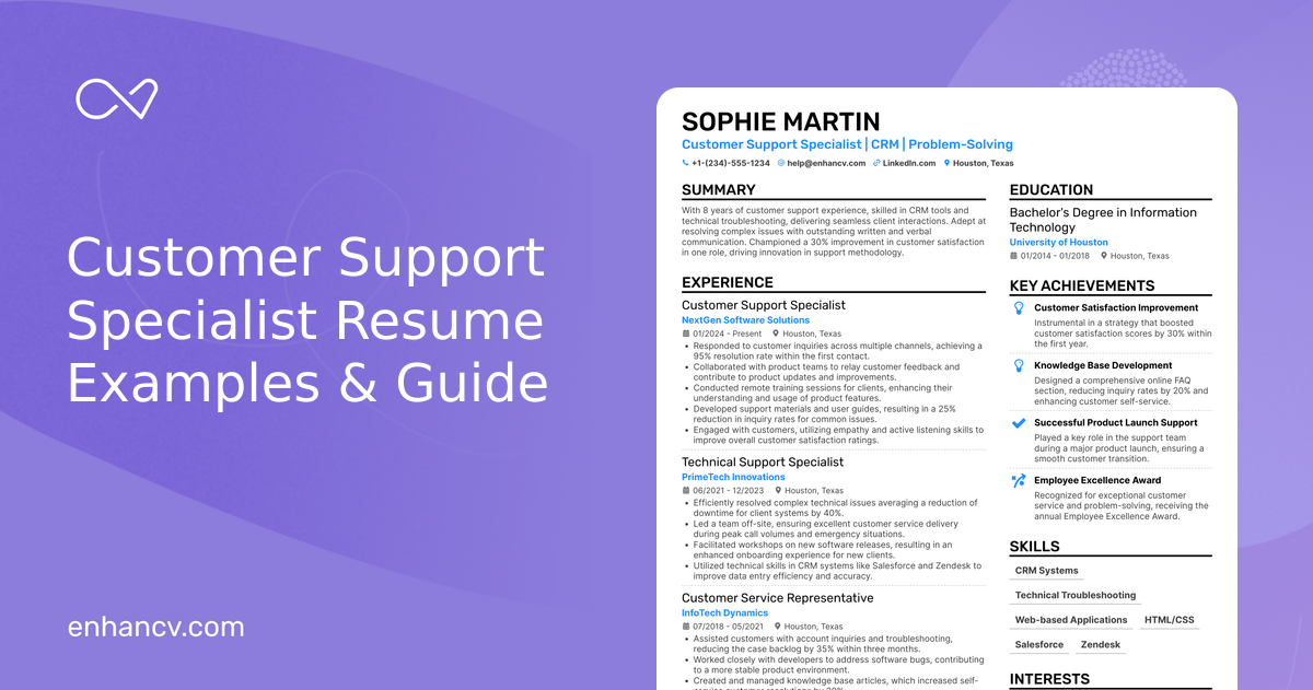 10 Customer Support Specialist Resume Examples & Guide for 2026