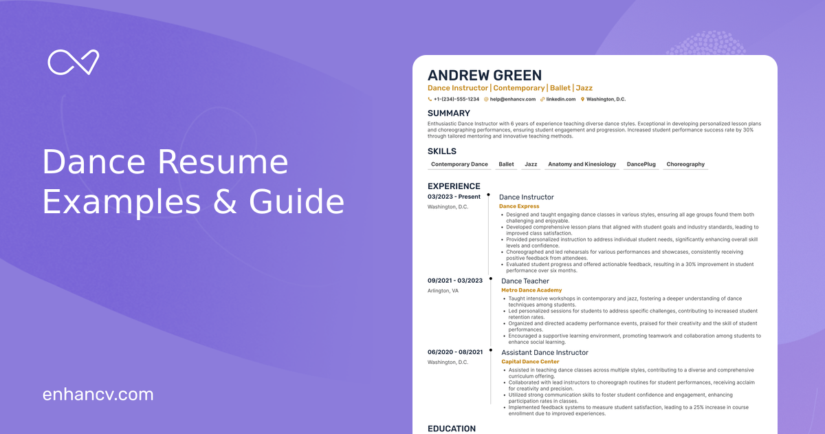 22 Dance Resume Examples & Guide for 2026