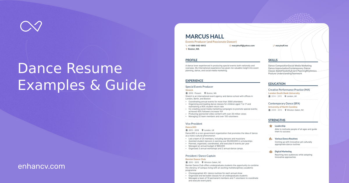 5 Dance Resume Examples Guide for 2024