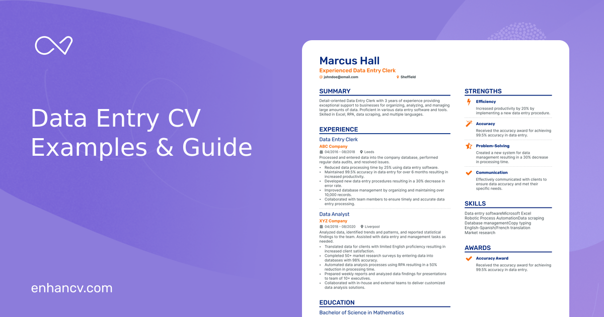 3 Data Entry CV Examples for 2025