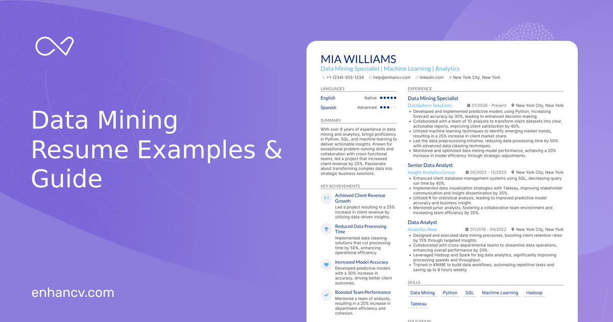 19 Data Mining Resume Examples & Guide for 2026
