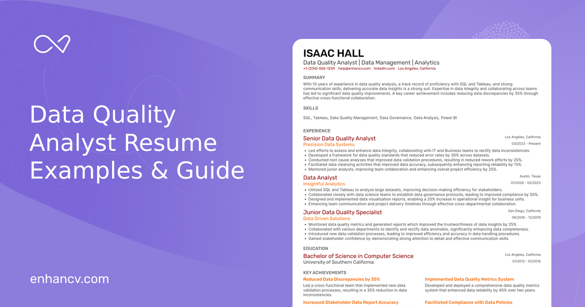 10 Data Quality Analyst Resume Examples & Guide for 2026