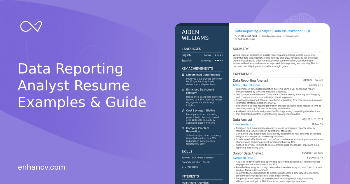 10 Data Reporting Analyst Resume Examples & Guide for 2026