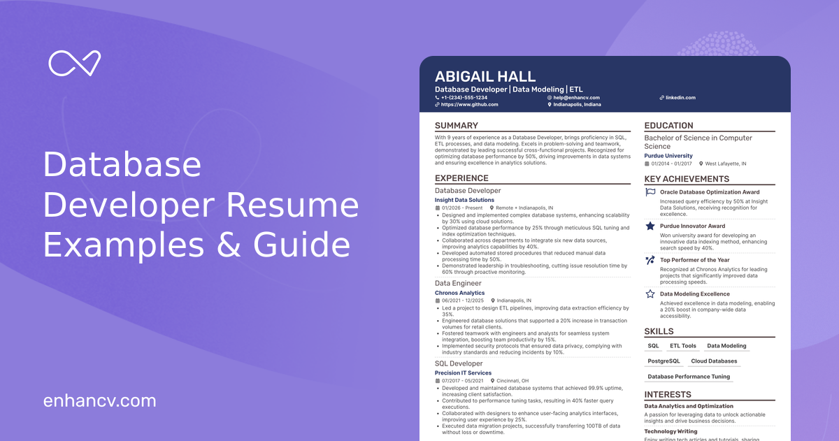 10 Database Developer Resume Examples, Templates & Guide for 2026