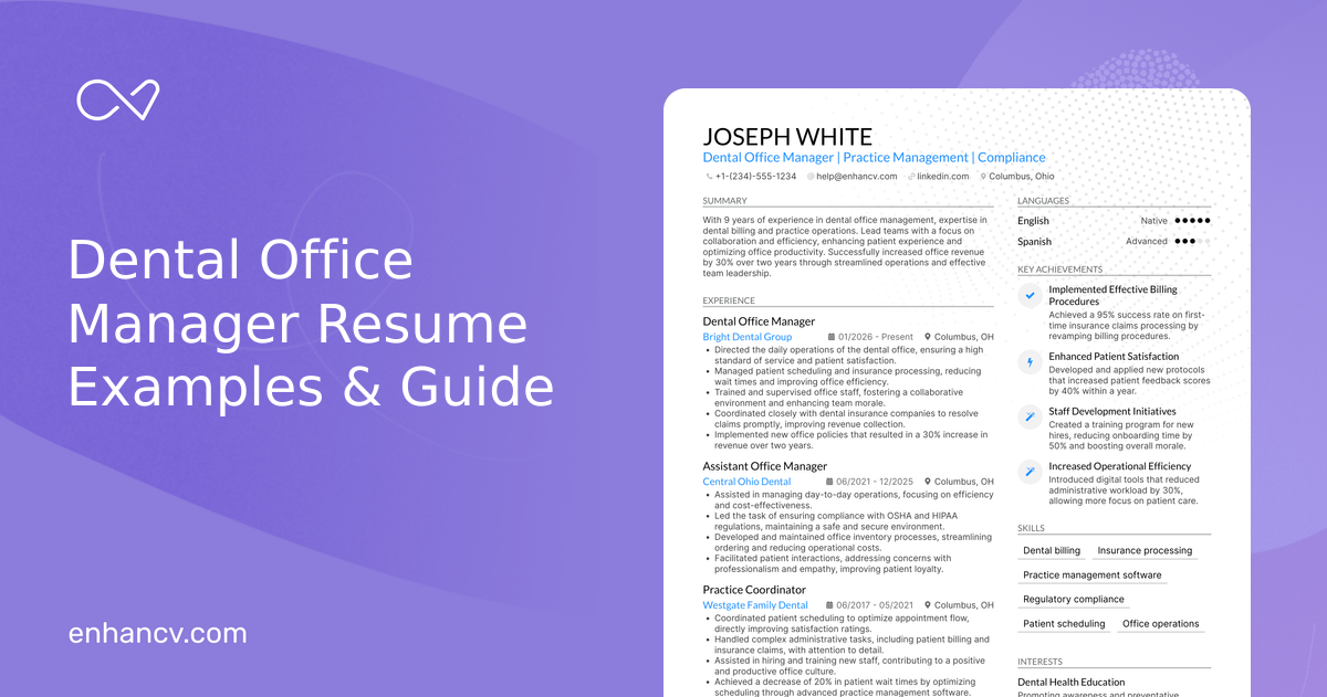 10 Dental Office Manager Resume Examples & Guide for 2026