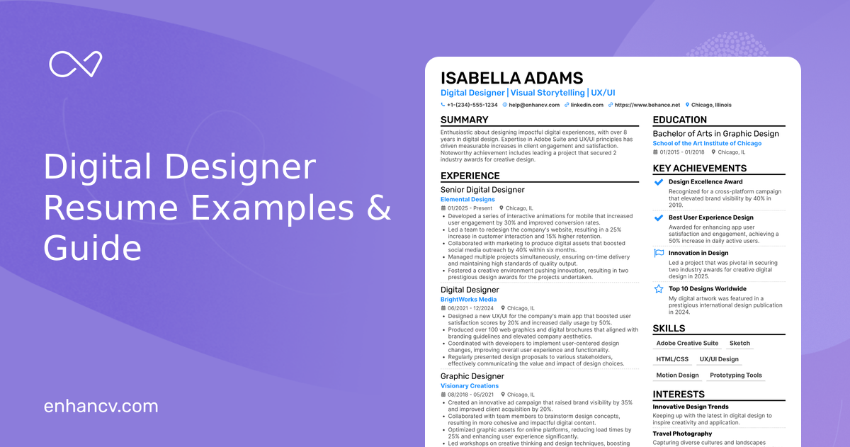 10 Digital Designer Resume Examples & Guide for 2026
