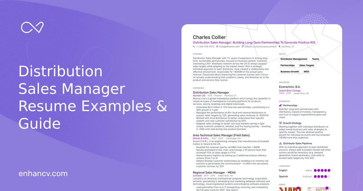 5 Distribution Sales Manager Resume Examples & Guide for 2024