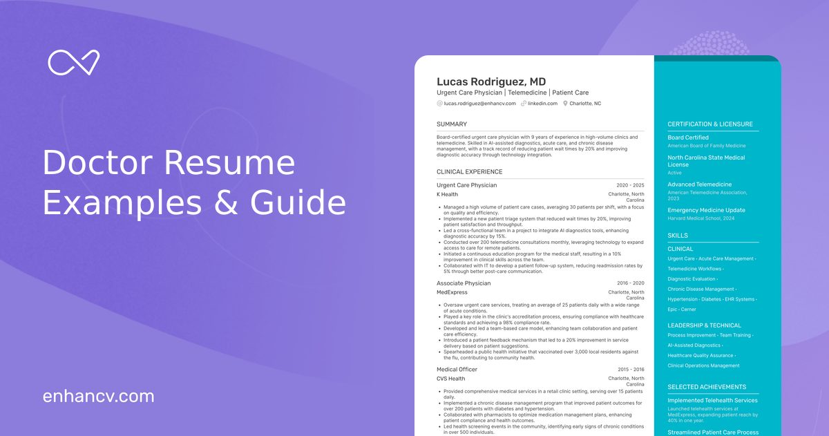 20 Doctor Resume Examples & Guide for 2026