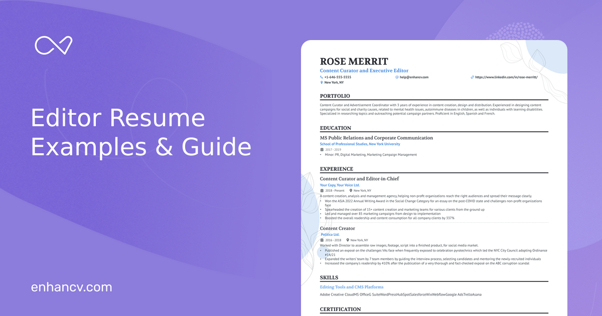 5 Editor Resume Examples & Guide for 2024