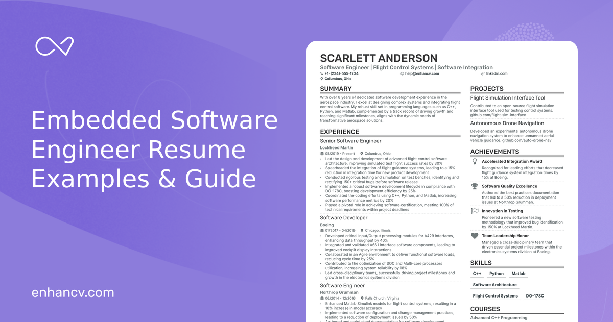 10 Embedded Software Engineer Resume Examples & Guide for 2024