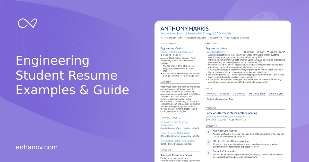 15 Engineering Student Resume Examples & Guide for 2026