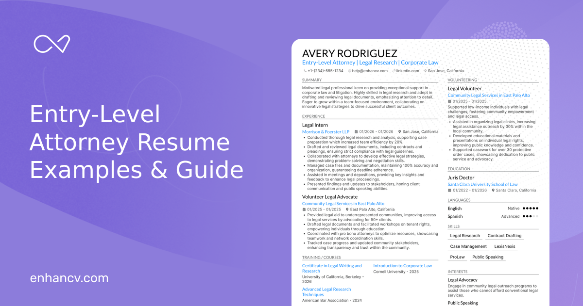 10 Entry-Level Attorney Resume Examples & Guide for 2026