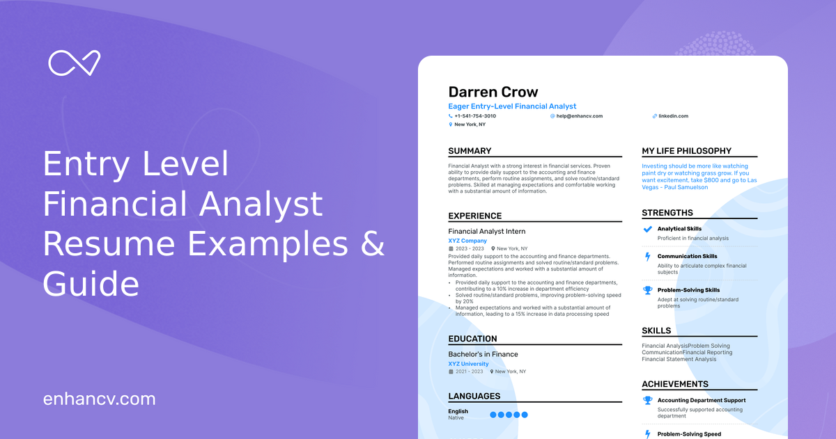 5 Entry Level Financial Analyst Resume Examples & Guide for 2024