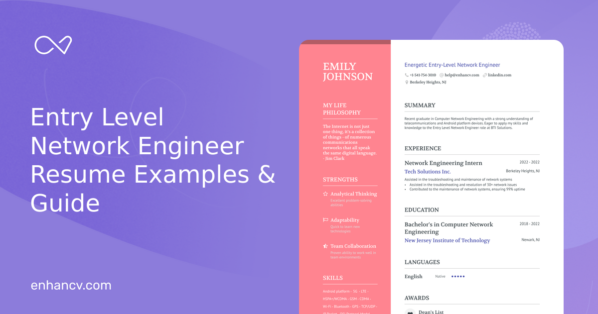 5 Entry Level Network Engineer Resume Examples & Guide for 2024