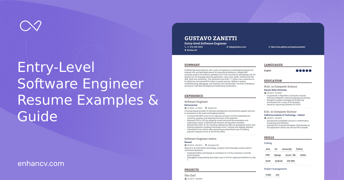 5 Entry-Level Software Engineer Resume Examples & Guide for 2024