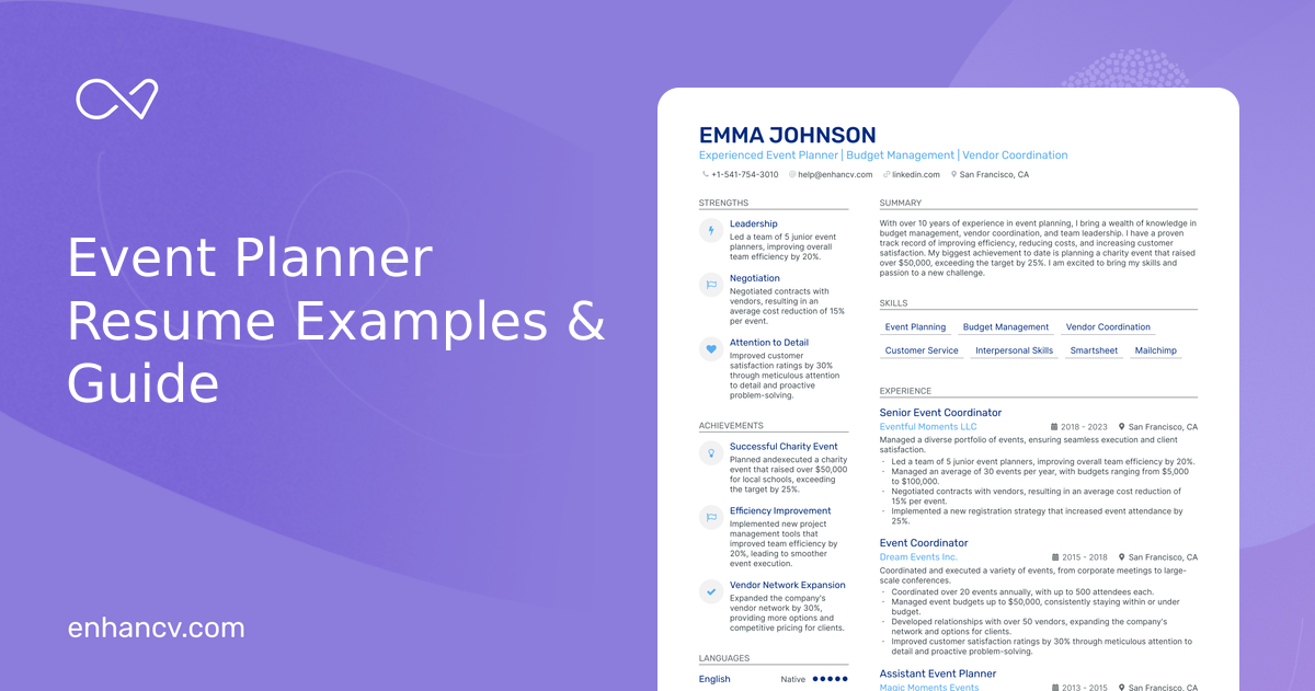 25 Event Planner Resume Examples & Guide for 2026