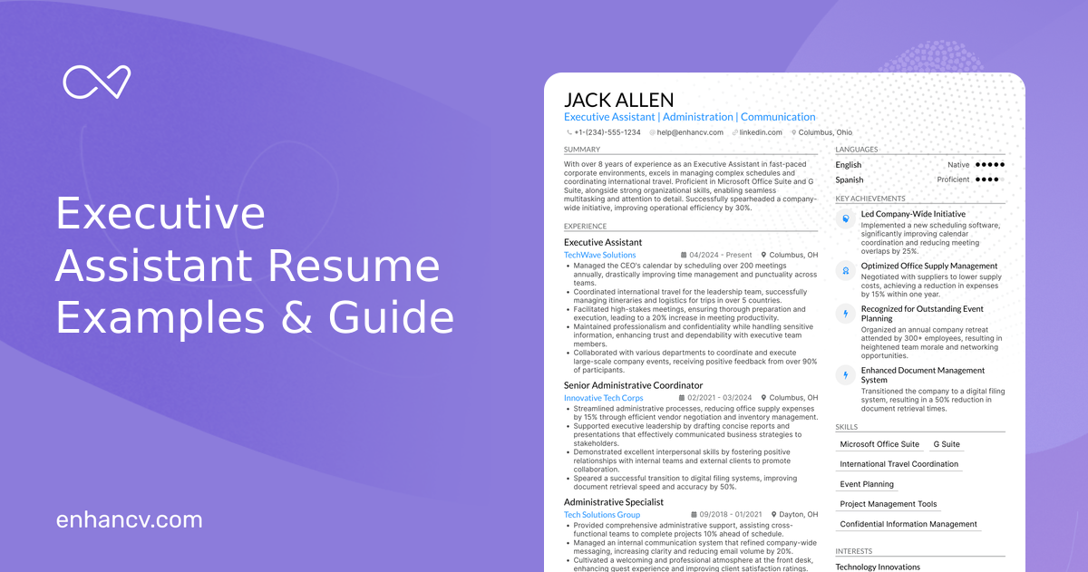 14 Executive Assistant Resume Examples & Guide for 2026