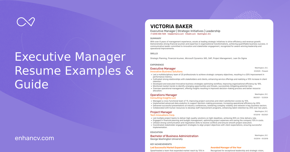 10 Executive Manager Resume Examples, Templates & Guide for 2026