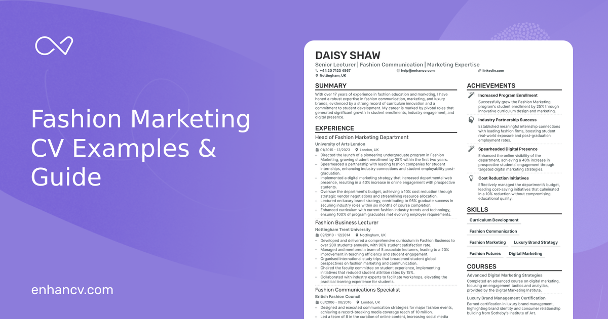 Fashion Marketing CV Examples & Guide for 2026