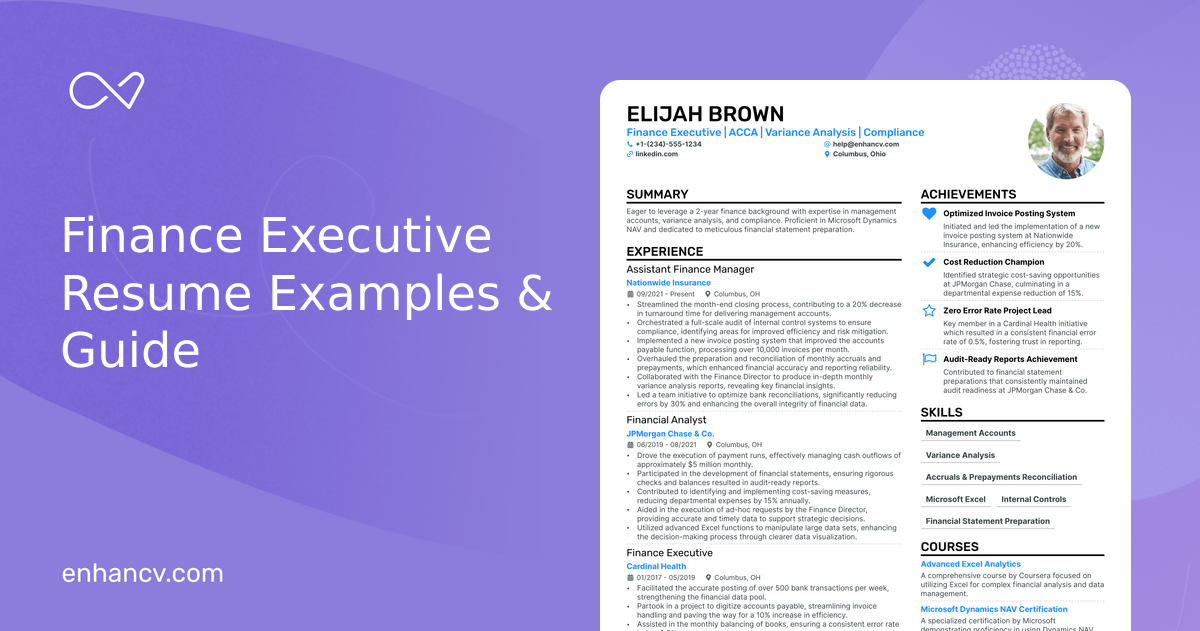 10 Finance Executive Resume Examples & Guide for 2024