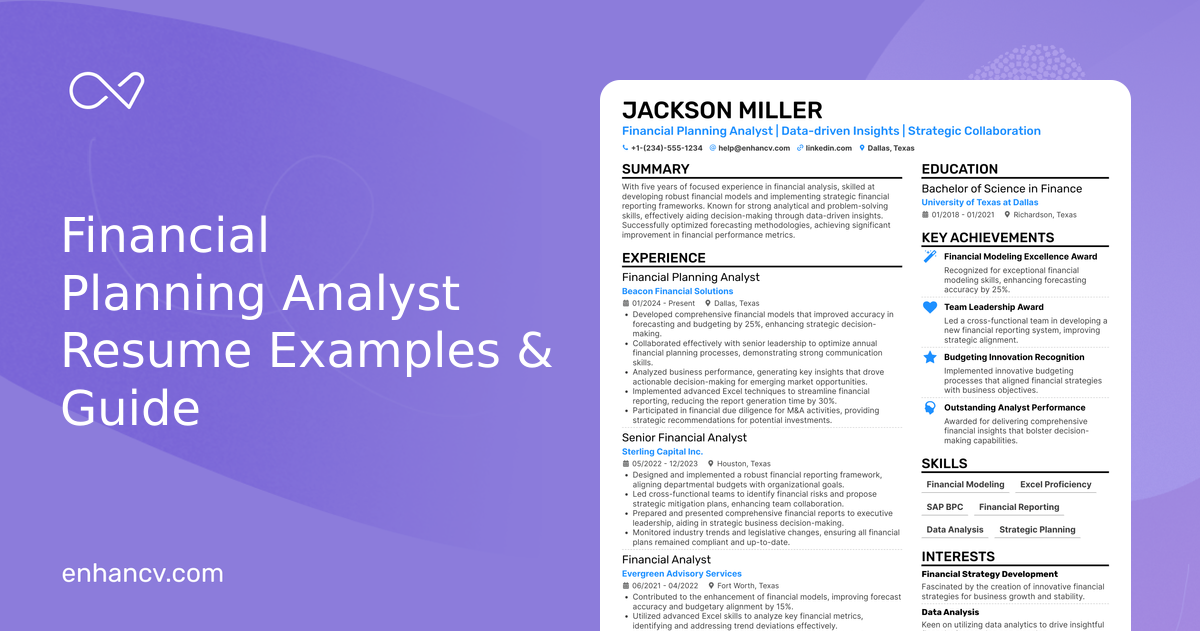 10 Financial Planning Analyst Resume Examples & Guide for 2026