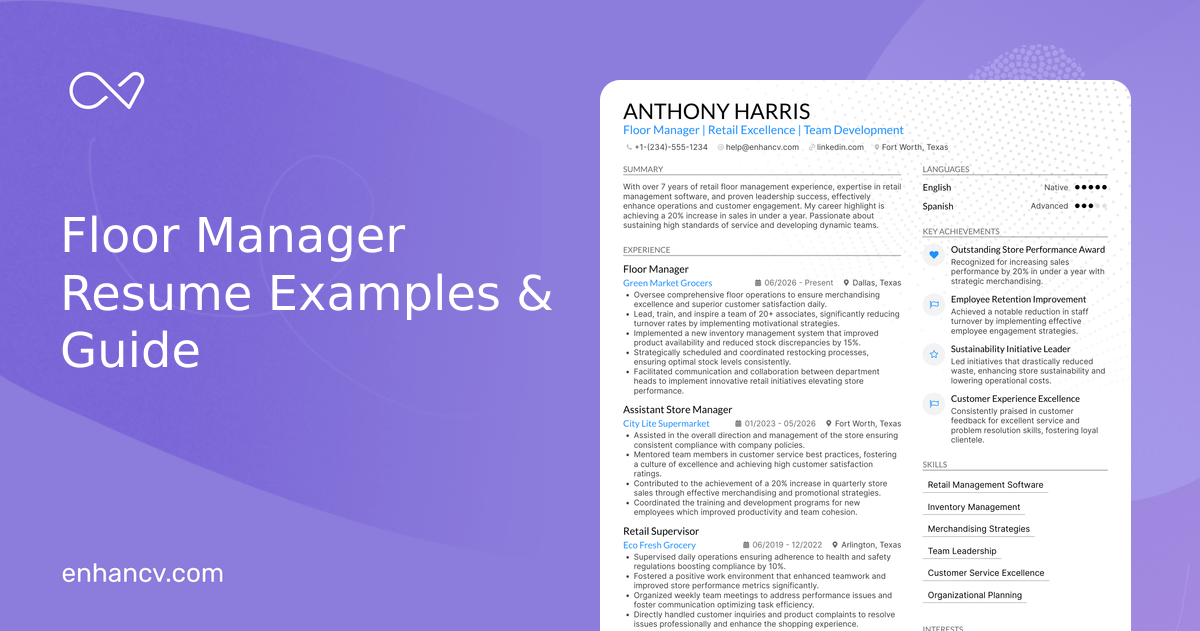 10 Floor Manager Resume Examples, Templates & Guide for 2026