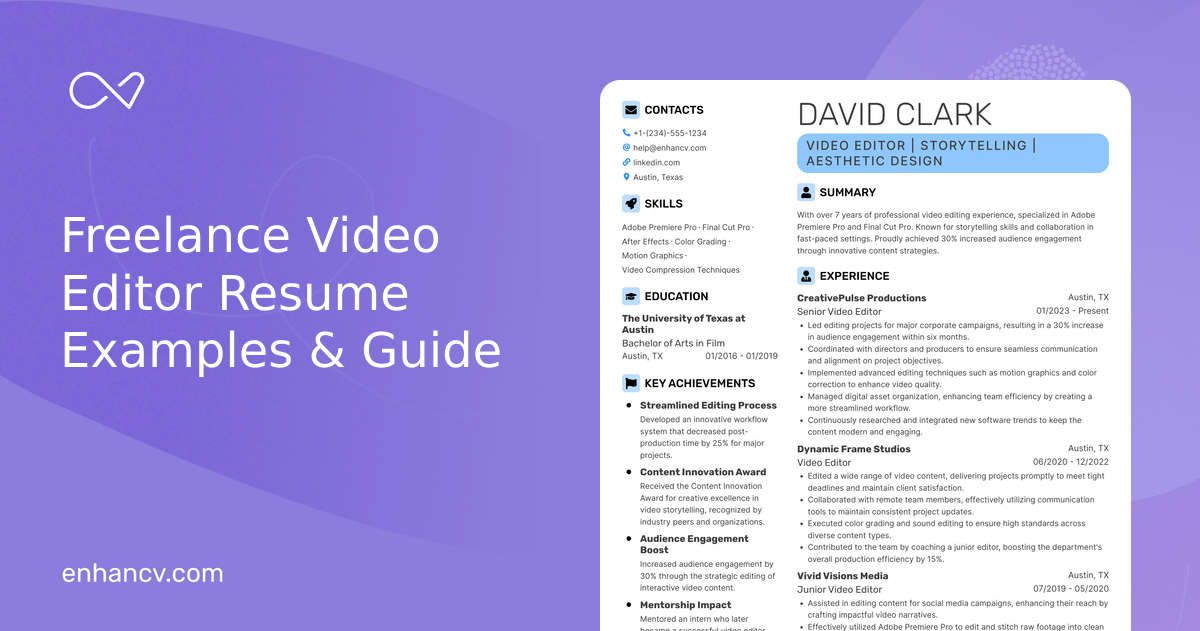 10 Freelance Video Editor Resume Examples & Guide for 2026