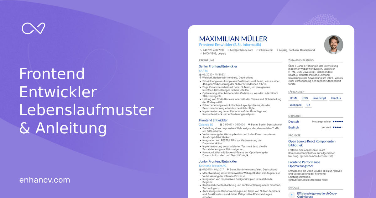 Lebenslauf Muster und Beispiele für Frontend Entwickler 2025