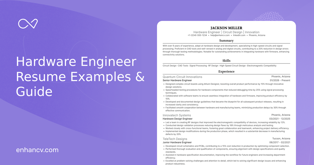 Layout Matching Examples 10 Hardware Engineer Resume Examples & Guide for 2026