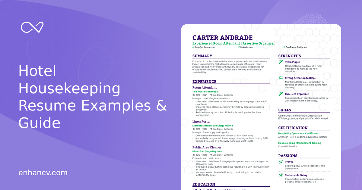 5 Hotel Housekeeping Resume Examples & Guide for 2024