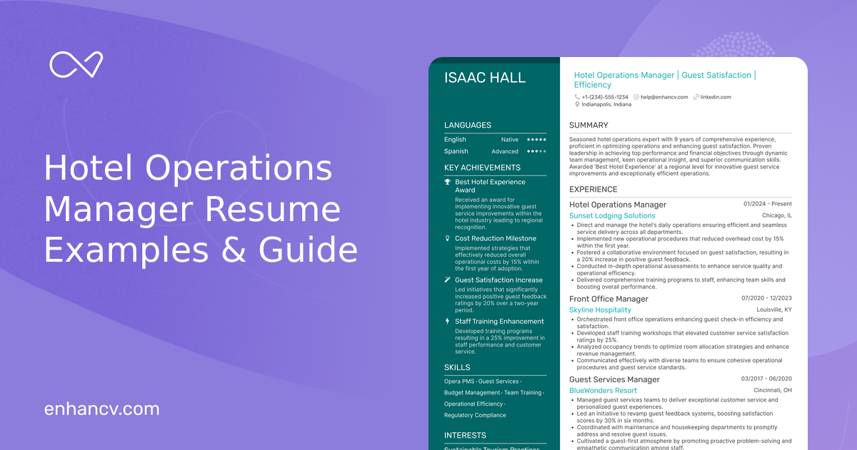 10 Hotel Operations Manager Resume Examples & Guide for 2026