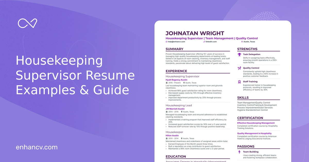 5 Housekeeping Supervisor Resume Examples & Guide for 2024